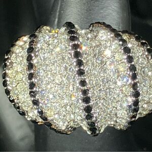 Sparkling Pavé Dome Ring with Black Accent Stripes - Women Jewelry